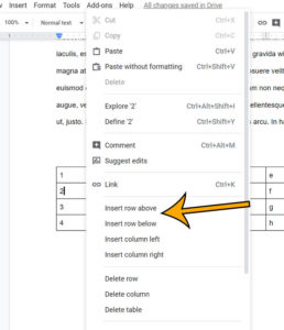 how to add a row to a table in Google Docs