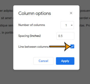 how to add a vertical line in Google Docs