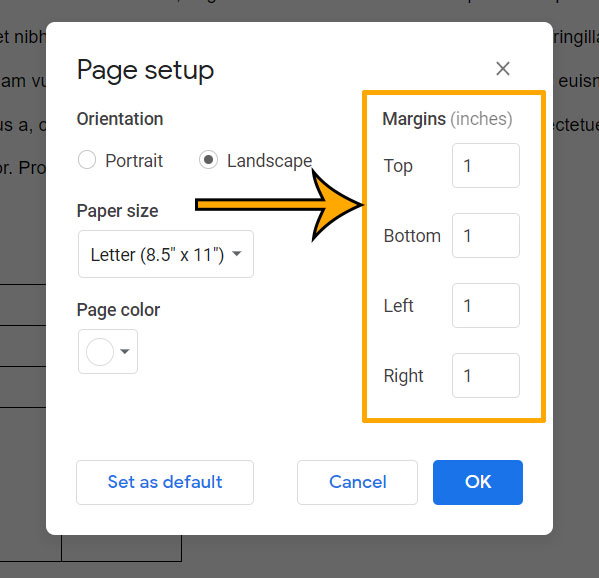 how to change margins in Google Docs