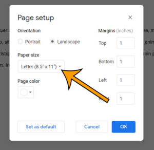 how to change paper size in Google Docs