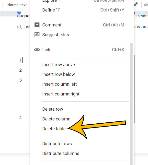 how to delete a table in Google Docs