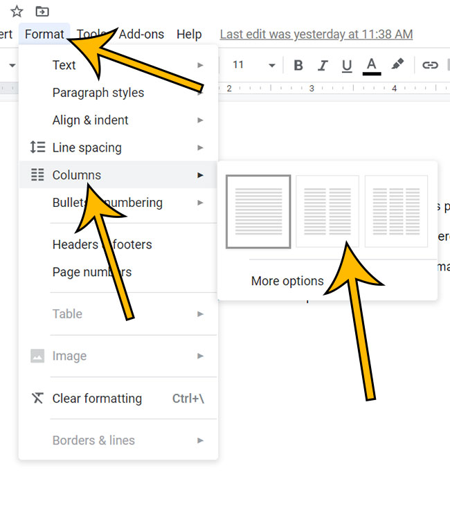 how to make Google Docs two columns