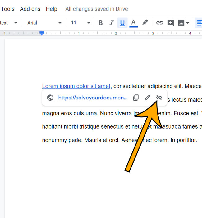 how to remove a hyperlink in Google Docs