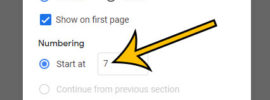 how to start with a different page number in Google Docs