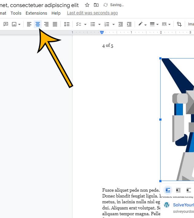 how to center an image in Google Docs